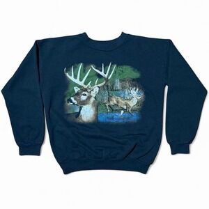Vintage 90s Deer Nature Graphic Youth Pullover Crewneck Sweater 18x21"